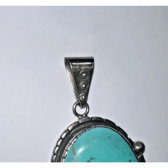 Vintage Sterling Silver Large Kingman Turquoise Pendant Southwest Navajo Style - Picture 4 of 5